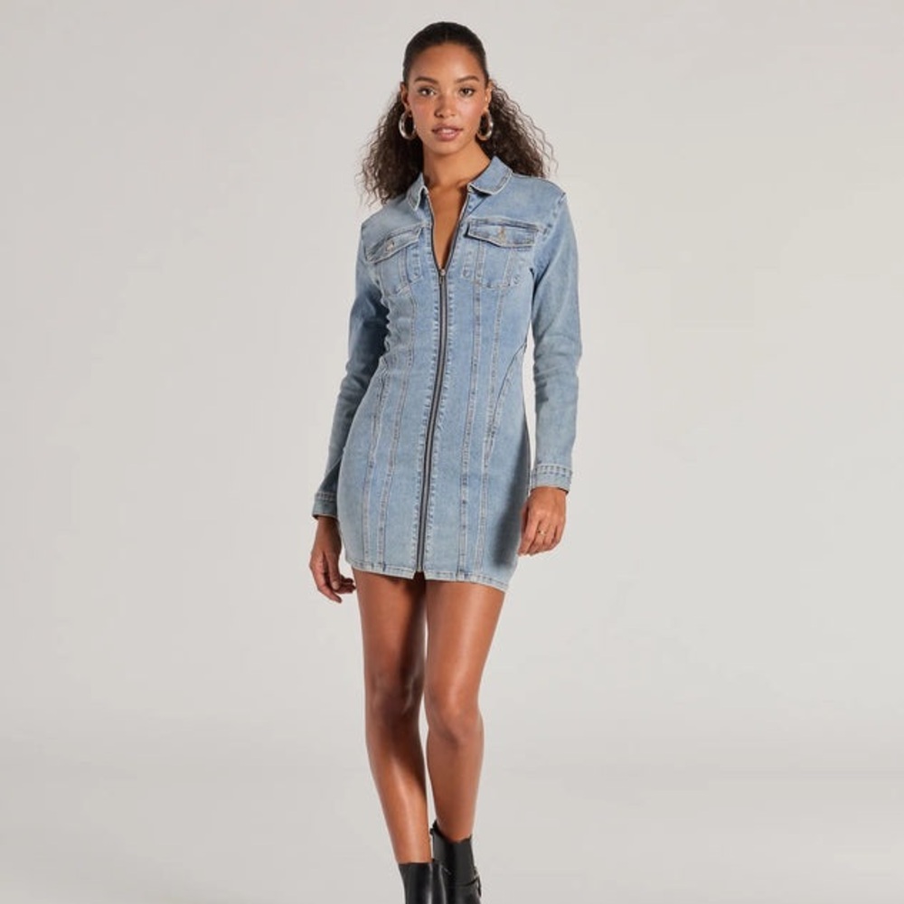 Sweet Looking Long Sleeve Denim Mini Dress